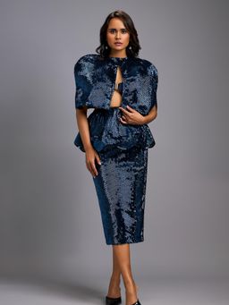 Deepika Arora - A Sleek Navy Blue Shimmer Embroidered Midi Skirt