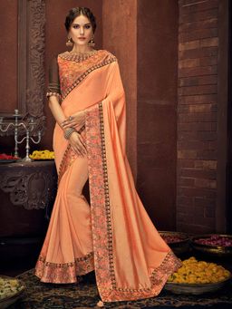 Odette - Peach Silk Georgette Designer Saree with Unstitched Blouse