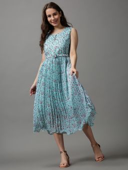 SHOWOFF - Women's Round Neck Embellished Green Midi Dress (Set of 2)