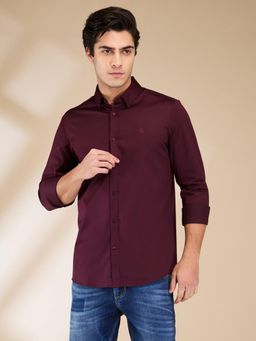 Being Human - Men Solid Burgundy Long Sleeves Shirt
