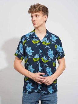 Being Human - Men Printed Blue Short Sleeves Shirt