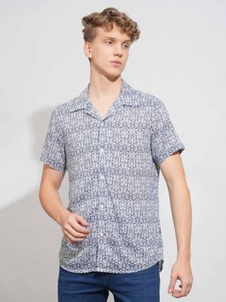 Being Human - Men Printed Navy Blue Short Sleeves Shirt