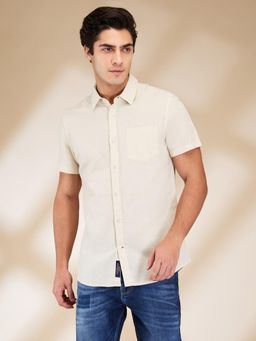 Being Human - Men Solid Beige Short Sleeves Shirt