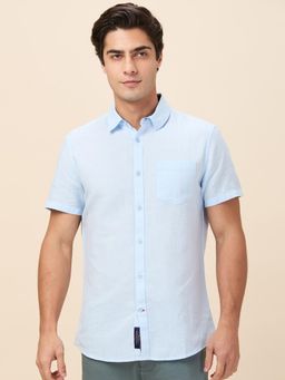 Being Human - Men Solid Blue Short Sleeves Shirt