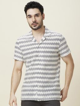 Being Human - Men Printed Off White Short Sleeves Shirt