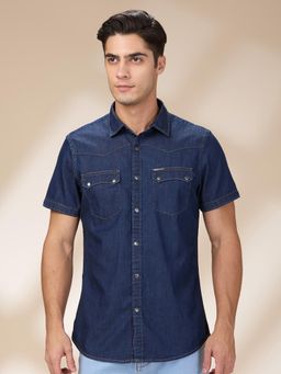 Being Human - Men Solid Blue Short Sleeves Shirt