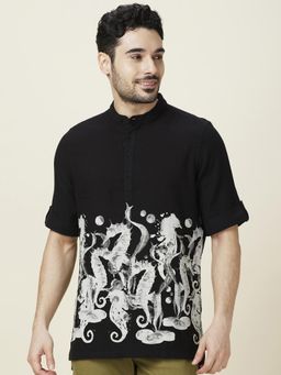 Being Human - Men Printed Black Short Sleeves Shirt