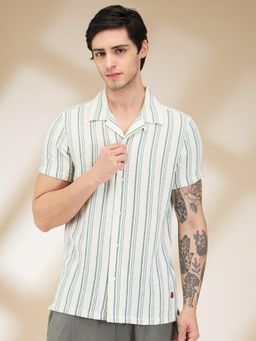 Being Human - Men Striped White Short Sleeves Shirt