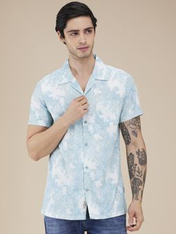 Being Human - Men Printed Blue Short Sleeves Shirt