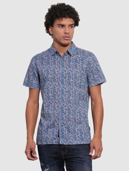 Being Human - Men Abstract Blue Short Sleeves Shirt