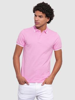 Being Human - Men Solid Pink Short Sleeves Polo T-Shirt