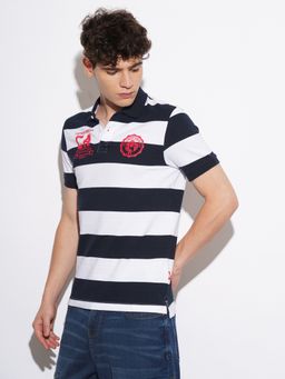 Being Human - Men Striped Navy Blue Short Sleeves Polo T-Shirt