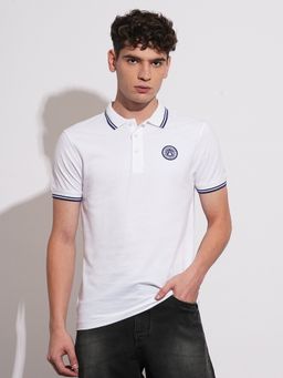 Being Human - Men Solid White Short Sleeves Polo T-Shirt