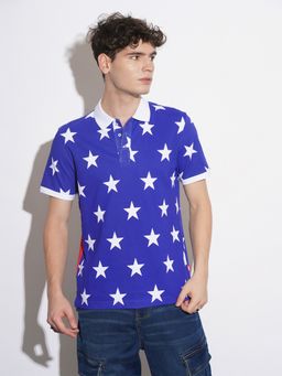 Being Human - Men Printed Blue Short Sleeves Polo T-Shirt