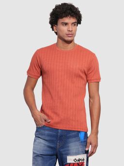 Being Human - Men Striped Rust Short Sleeves T-Shirt