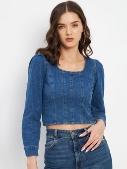 Madame - Leg of Mutton Sleeve Blue Corset Inspired Top