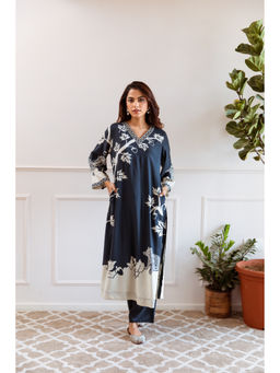 Nehamta - Women Teal Blue German Rayon Kurta & Pant (Set of 2)