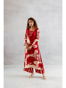 Nehamta - Women Red German Rayon Kurta & Palazzo (Set of 2)
