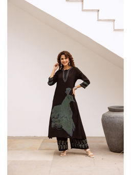 Nehamta - Women Black German Rayon Kurta & Palazzo (Set of 2)