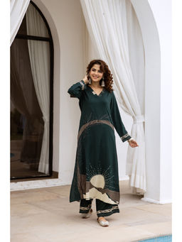 Nehamta - Women Deep Green German Rayon Kurta & Palazzo (Set of 2)