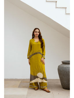 Nehamta - Women Lemon Yellow German Rayon Kurta & Palazzo (Set of 2)