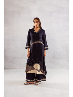 Nehamta - Women Navy Blue German Rayon Kurta & Palazzo (Set of 2)