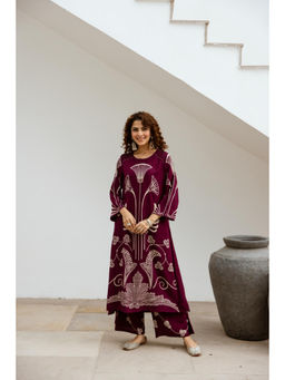 Nehamta - Women Wine German Rayon Kurta & Palazzo (Set of 2)