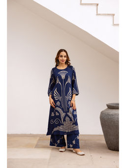 Nehamta - Women Royal Blue German Rayon Kurta & Palazzo (Set of 2)