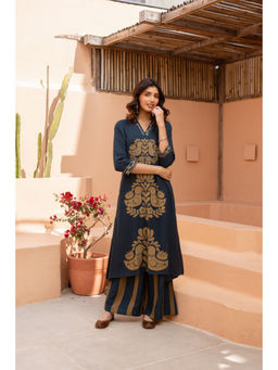 Nehamta - Women Teal Blue German Rayon Kurta & Palazzo (Set of 2)