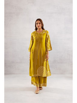 Nehamta - Women Mustard Yellow German Rayon Kurta & Palazzo (Set of 2)