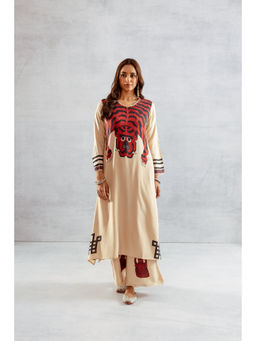 Nehamta - Women Beige Red German Rayon Kurta & Palazzo (Set of 2)