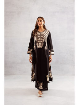 Nehamta - Women Black Grey German Rayon Kurta & Palazzo (Set of 2)
