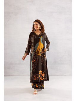 Nehamta - Women Deep Brown German Rayon Kurta & Palazzo (Set of 2)