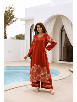 Nehamta - Women Rust German Rayon Kurta & Palazzo (Set of 2)