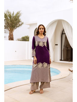 Nehamta - Women Purple German Rayon Kurta & Palazzo (Set of 2)