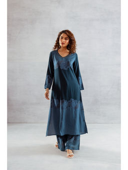 Nehamta - Women Teal German Rayon Kurta & Palazzo (Set of 2)