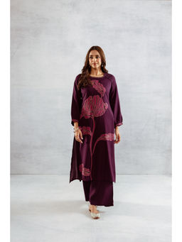 Nehamta - Women Wine German Rayon Kurta & Palazzo (Set of 2)