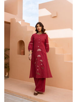 Nehamta - Women Maroon Cotton Kurta & Palazzo (Set of 2)