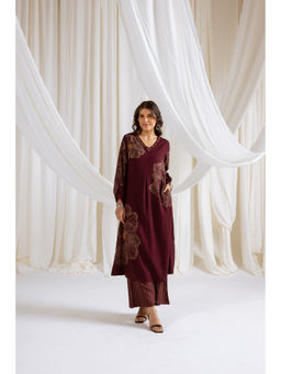Nehamta - Women Maroon German Rayon Kurta & Palazzo (Set of 2)