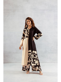 Nehamta - Women Beige Black German Rayon Kurta & Palazzo (Set of 2)