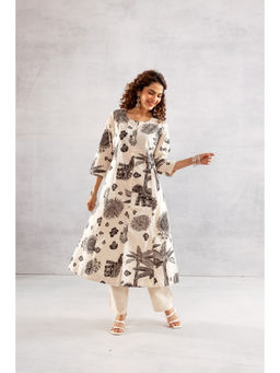 Nehamta - Women Beige Cotton Flex Kurta and Pant (Set of 2)