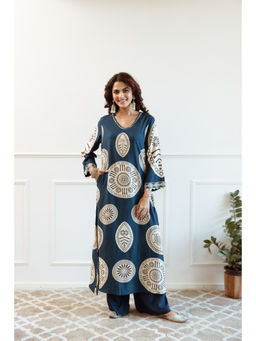 Nehamta - Women Teal Blue German Rayon Kurta & Palazzo (Set of 2)