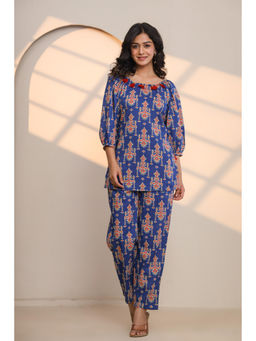 Ragavi - Palace Blue Cotton Hand Block Printed Co-Ord (Set of 2)