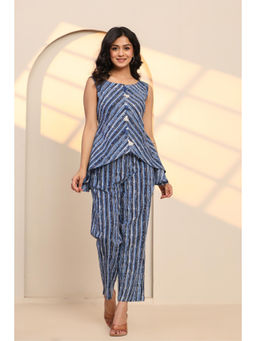 Ragavi - Victoria Blue Cotton Hand Block Printed Co-Ord (Set of 2)