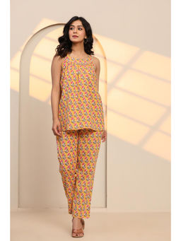 Ragavi - Radiant Yellow Cotton Hand Block Printed Co-Ord (Set of 2)