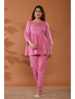 Ragavi - Aurora Pink Cotton Hand Block Printed Co-Ord (Set of 2)