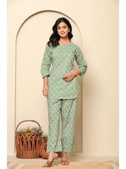 Ragavi - Green Printed Cotton Co-Ord (Set of 2)