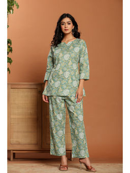 Ragavi - Green Printed Cotton Co-Ord (Set of 2)