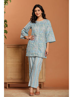 Ragavi - Blue Printed Cotton Co-Ord (Set of 2)