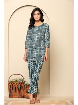 Ragavi - Blue Printed Cotton Co-Ord (Set of 2)